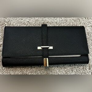 Cluci Mile Black Cowhide Split Leather Wallet Trifold ID Credit Card Holder